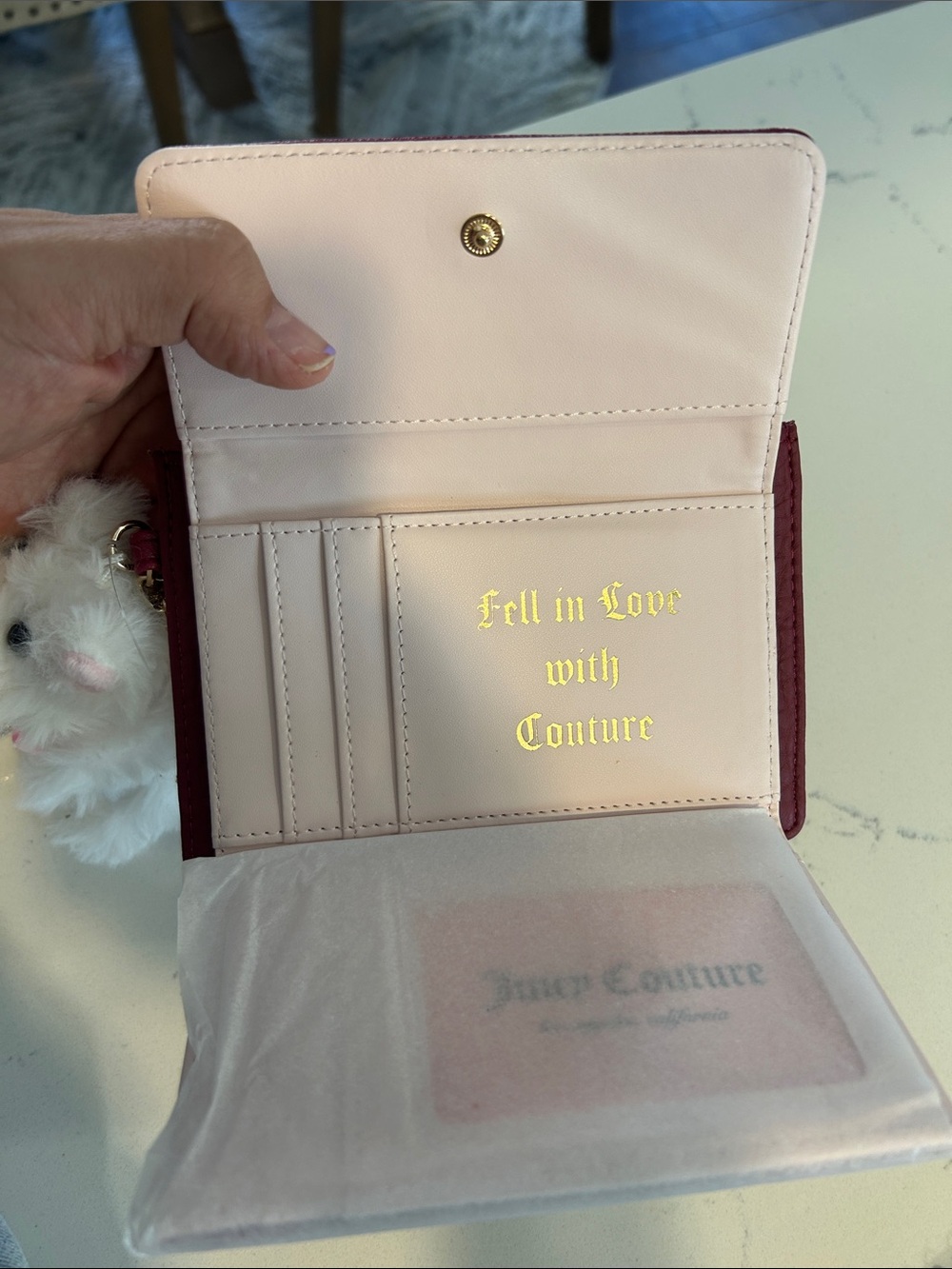 Juicy Couture Burgundy Wallet with Fuzzy Plush Charm with Juicy Tag - Picture 10 of 10